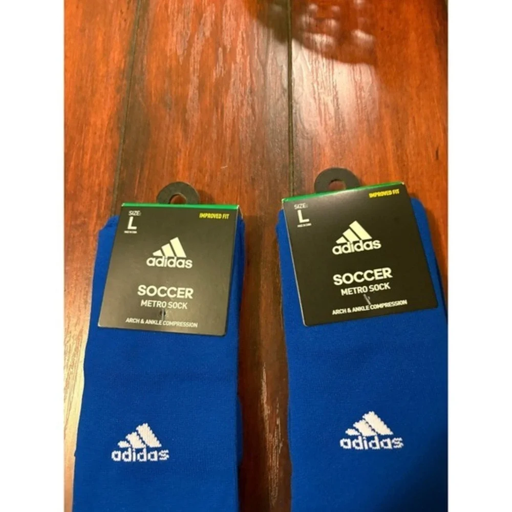 New 2 Adidas Soccer Metro Socks Royal‎ Blue Arch Ankle Compression Men's Large